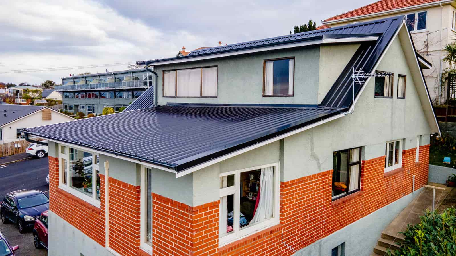A close-up exterior view of guttering used on a New Zealand home.